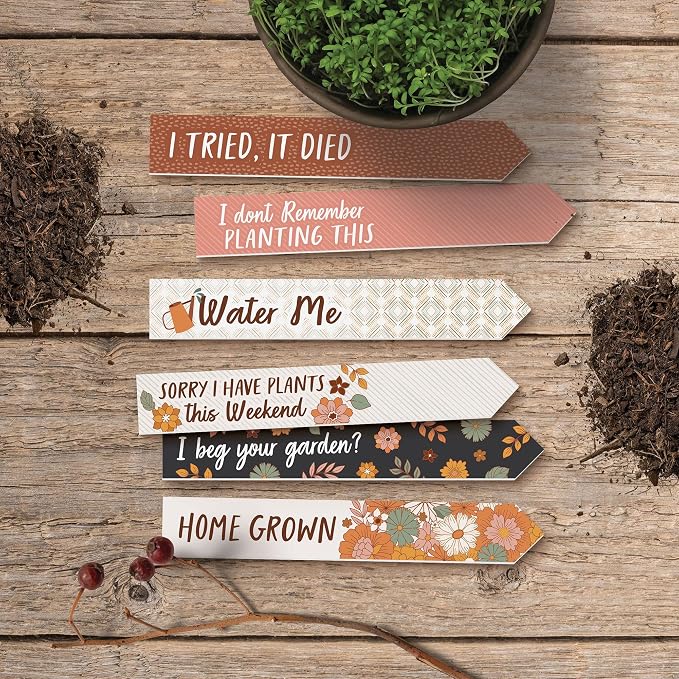 P. Graham Dunn Plant Humor Orange Patterns 6.5 x 1 Acrylic Plant Pal Garden Signs Set of 6