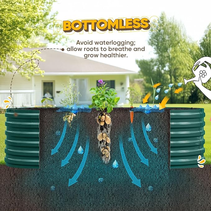 KING BIRD Raised Garden Bed Kit 2025 Upgraded Quick-Setup Galvanized Planter Garden Box Outdoor for Gardening, Vegetables, Flowers, 94x36x23 in, Green