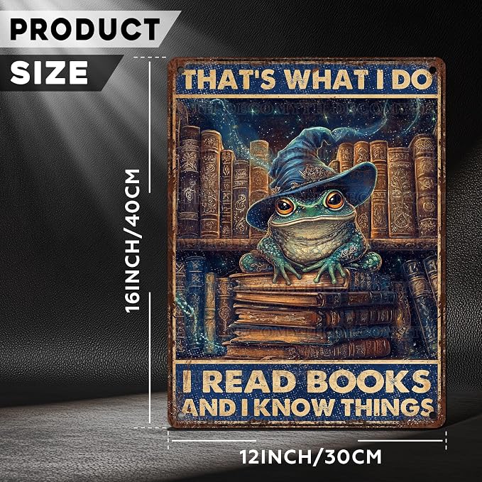 Vintage Frog Tin Sign That's What I Do IRead Books And Know Things Retro Metal Poster Magic Funny Frog Wall Art Cafe Office Home Bar Plub Club Toilet Classroom Rustic Metal Sign 12 * 16inch