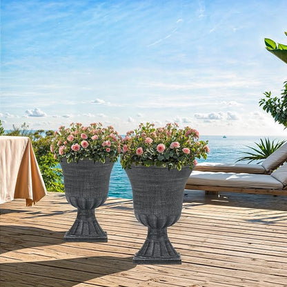 Autodaya 22" Handmade Washed Black Urn Planters Set of 2 Plastic Pots | Handmade Washed Black Finish, Large Weather-Resistant Planters for Porch, Garden, Patio, or Indoor Use
