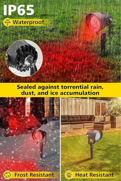 T-SUN Red Spotlight Outdoor, Waterproof LED Landscape Lighting with US Plug, Easy Install 270° Adjustable Outdoor Spot Lights for Garden Tree Yard Decor