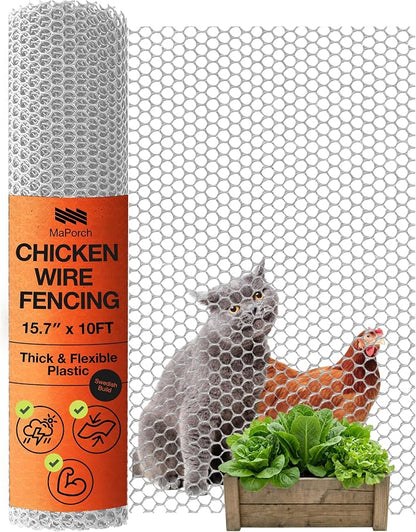 Maporch Plastic Chicken Wire Fencing for Pet Protection - 15.7" x 10ft, HDPE White Chicken Wire - Garden Fence Animal Barrier for Dogs, Cats and Rabbits (1-Pack) | 15.7" x 10ft - HDPE Home and Garden Netting - UV Resistant - Customizable Balcony Barrie...