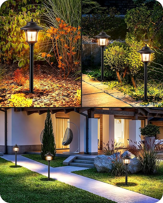 EDISHINE Low Voltage Landscape Lighting, 12V 3W 120LM 3000K Seed Glass Outdoor Landscape Path Lights with Connectors, ORB Waterproof Electric LED Pathway Light Wired for Walkway Garden Yard, 4 Pack