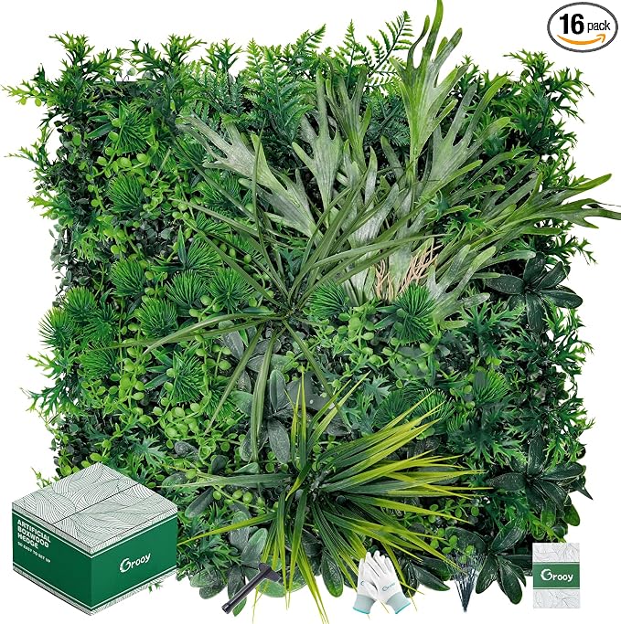 Grooy 20"X20" Grass Wall, 16PCS Boxwood Panels UV-Protected Faux Grass Backdrop Wall,Greenery Privacy Hedge Screen for Outdoor Garden Patio, Indoor Party Balcony Fence Decor