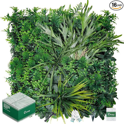 Grooy 20"X20" Grass Wall, 16PCS Boxwood Panels UV-Protected Faux Grass Backdrop Wall,Greenery Privacy Hedge Screen for Outdoor Garden Patio, Indoor Party Balcony Fence Decor