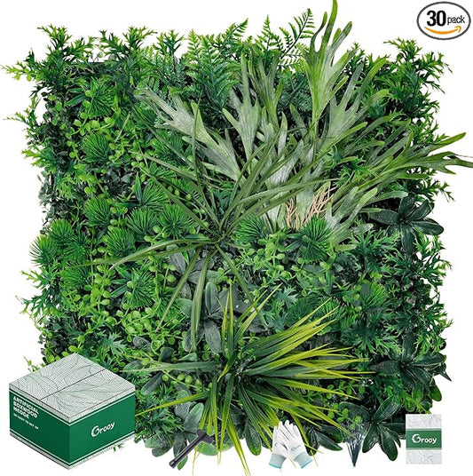Grooy 20"X20" Grass Wall, 12PCS Boxwood Panels UV-Protected Faux Grass Backdrop Wall,Greenery Privacy Hedge Screen for Outdoor Garden Patio, Indoor Party Balcony Fence Decor