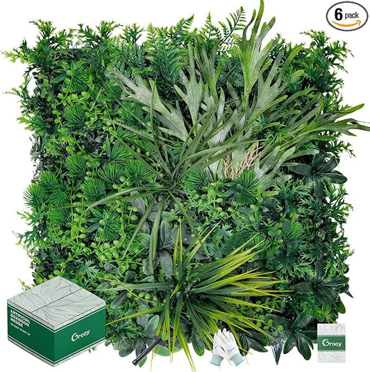 Grooy 20"X20" Grass Wall, 6PCS Boxwood Panels UV-Protected Faux Grass Backdrop Wall,Greenery Privacy Hedge Screen for Outdoor Garden Patio, Indoor Party Balcony Fence Decor