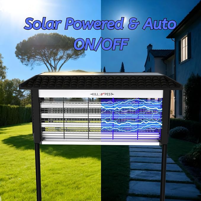 Solar Powered Bug Zapper Outdoor, 4500V Mosquito Trap with 45W Solar Panel, Fly Trap & Mosquito Killer, 8000mAh Battery, IPX5 Waterproof, Covers Up to 4000 Sq.Ft for Patio, Backyard, Garden
