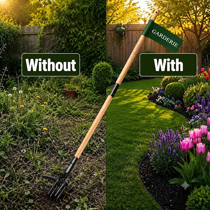 Premium Stand Up Weed Puller Tool with Long Bamboo Handle – Garden Weeder & Remover, 4-Claw Steel Head, Dandelion Digger for Lawn Care – Gardening Gift for Grandpa & Dad