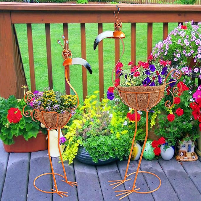 COOZZYHOUR Metal Toucan Planter with Basket - Bird Planters for Outdoor Indoor Lawn,Yard,Porch,Patio, Garden Decorations（Set of 2）