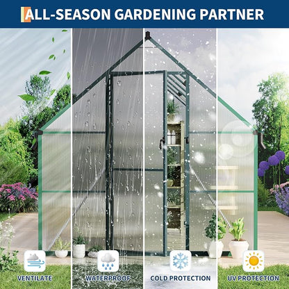 GarveeLife 8X12FT Polycarbonate Greenhouse with Aluminum Frame, Polycarbonate Greenhouse for Outdoors, Greenhouses with Ventilation and Rain Gutter, Aluminum Large Walk-in Greenhouses for Outside
