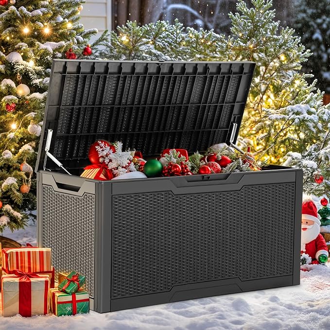 YITAHOME 100 Gallon Outdoor Storage Box | Large Water Resistant Resin Deck Box, Indoor Outdoor Lockable Storage Container for Patio, Garden, Cushions, Tools, Equipment