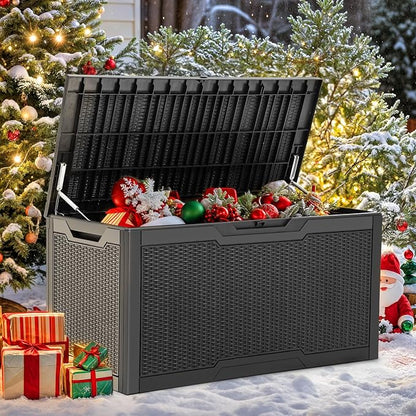 YITAHOME 100 Gallon Outdoor Storage Box | Large Water Resistant Resin Deck Box, Indoor Outdoor Lockable Storage Container for Patio, Garden, Cushions, Tools, Equipment