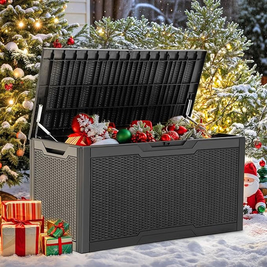 YITAHOME 100 Gallon Outdoor Storage Box | Large Water Resistant Resin Deck Box, Indoor Outdoor Lockable Storage Container for Patio, Garden, Cushions, Tools, Equipment