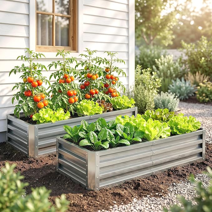 Outsunny Galvanized Raised Garden Bed, 4' x 2' x 1' Metal Planter Box, for Growing Vegetables, Flowers, Herbs, Succulents, Silver