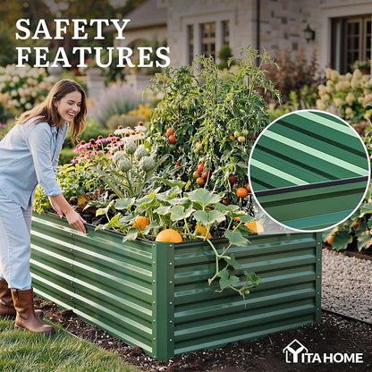YITAHOME 4pcs 8x4x2 ft Galvanized Raised Garden Bed Kit, Large Metal Planter Box with Gloves, Safety Rubber & Support Rod, Outdoor Flower Bed for Plants Vegetables, Green