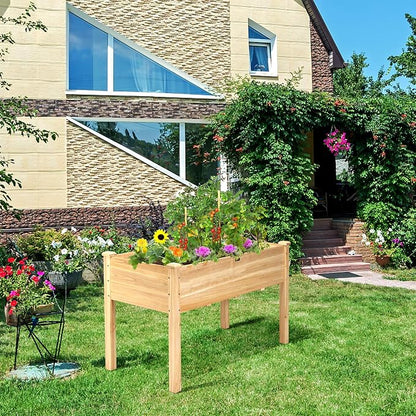 S AFSTAR Raised Garden Bed, Elevated Wooden Planter Box, 49.5”L x 23.5”W x 30”H, Outdoor Gardening Planting Bed for Vegetables, Flowers & Herbs Grow, Great for Backyard Patio Lawn (Natural)