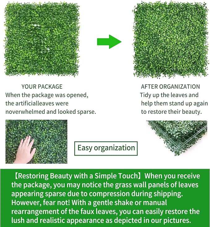 NETAP Artificial Grass Wall Panels Backdrop,10"x 10"(12Pcs) Faux Boxwood Panels for Outdoor Indoor Green Wall Decor,Party Wedding Garden Fence Decorations