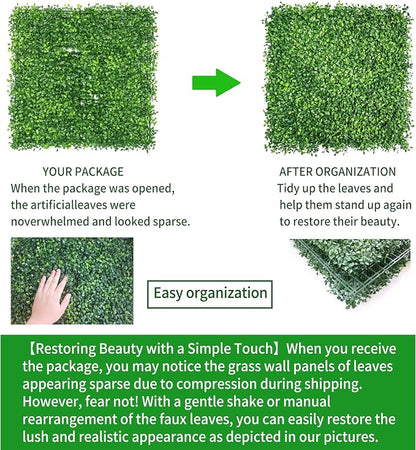 NETAP Artificial Grass Wall Panels Backdrop,10"x 10"(12Pcs) Faux Boxwood Panels for Outdoor Indoor Green Wall Decor,Party Wedding Garden Fence Decorations