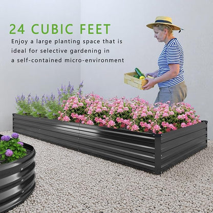 DIIYIV 2PCS 12x2x1FT Galvanized Raised Garden Bed Kit,Vegetable Boxes-Rectangle Metal Flower Box,Large Planter Raised Beds Outdoor Garden for Planting,Fruit,Herb-Black