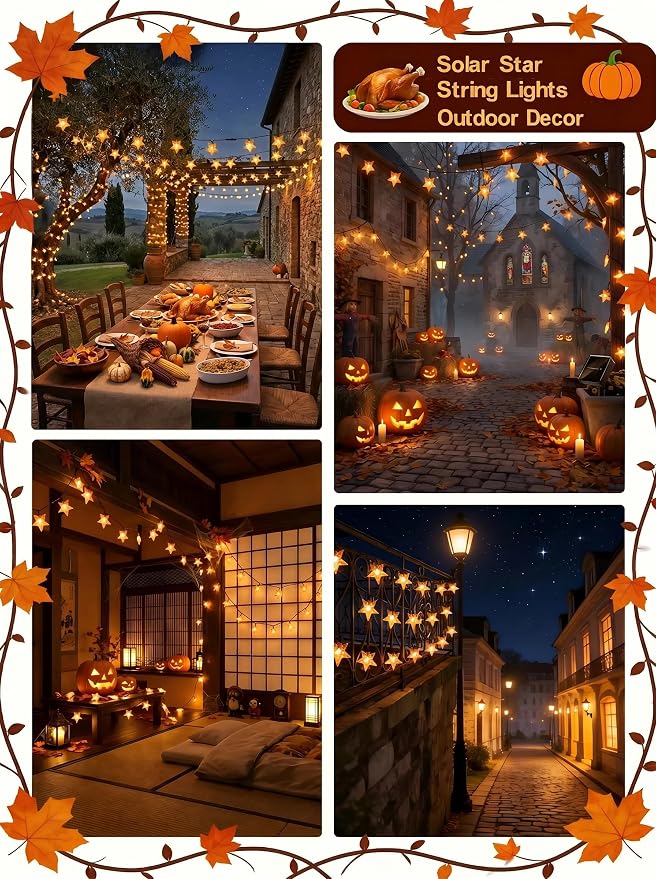 Twinkle Solar Star String Lights Outdoor Waterproof 39FT/100L Fairy Lights | 8 Modes Camping Garden Wedding Party Tree Holidays Backyard Patio Orange