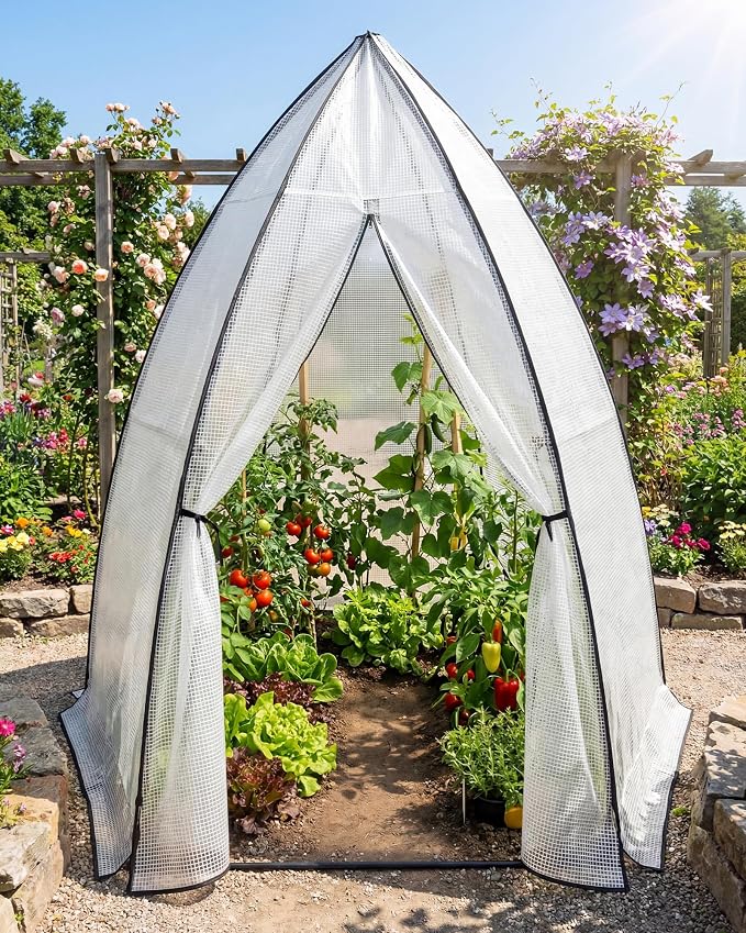Greenhouse for Outsides, 54”x 54”x 71” Heavy Duty Green House Tent with Durable PE Cover, Garden Plant Protector with Zippered Door Mesh Window for Vegetables Flowers Fruits Herbs, Transparent