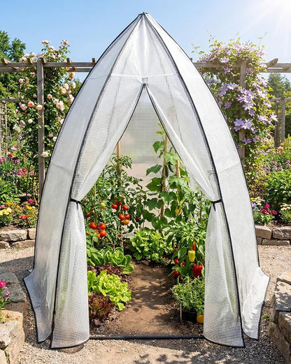 Greenhouse for Outsides, 54”x 54”x 71” Heavy Duty Green House Tent with Durable PE Cover, Garden Plant Protector with Zippered Door Mesh Window for Vegetables Flowers Fruits Herbs, Transparent