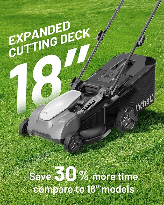 Litheli 18-inch 40V Brushless Lawn Mower for Garden Yards, Lightweight Cordless Lawn Mower Battery Powered with 6-Position Height Adjustment, 2x5.0Ah Battery Included