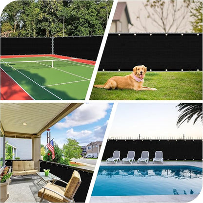 iCover 5x12ft Privacy Screen Fence, Outdoor Fencing Panels, Garden Windscreen Mesh Shade Sail Net Barrier, Fence Privacy Screen Reinforced Bindings and Brass Grommets Cable Zip Ties, Black