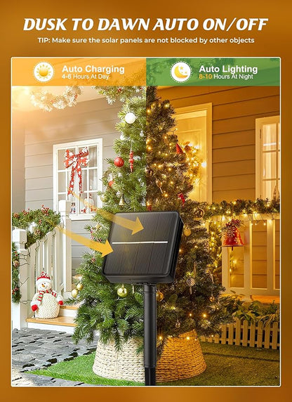 Brightown Solar String Lights Outdoor, 40FT 100 LED Solar Powered String Lights Waterproof with 8 Modes, Auto On/Off, Patio Lights for Outside Tree Garden Balcony Party Decor (Warm White)