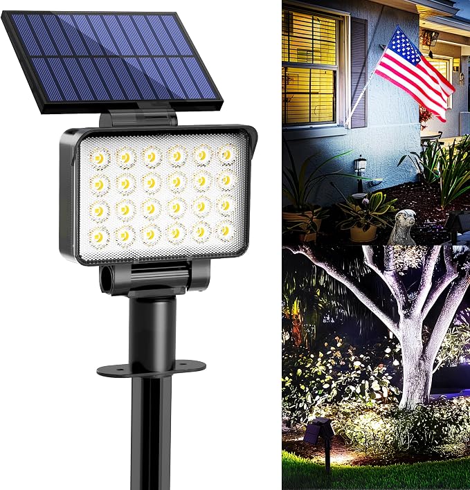Solar Spot Lights Outdoor Waterproof for Flag, Tree, House, Garden, Yard, 3 Brightness Modes Solar Powered Landscape Spotlights 1 Pack Cool White