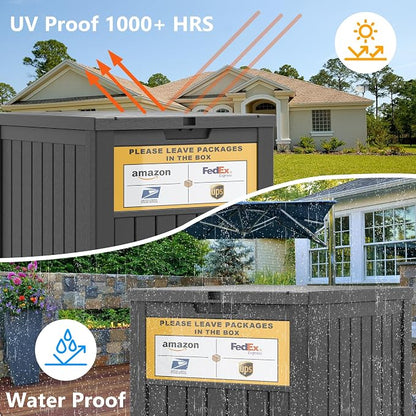 LHBGO Package Delivery Box for Outside with Sign, 48 Gallon Storage with Lockable Secure, Large Double Wall Resin Outdoor Package Delivery Waterproof