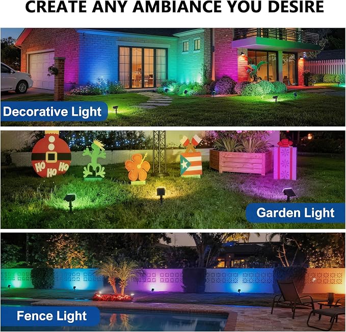 JEJOT Color Changing Solar Spot Lights Outdoor Waterproof IP65,8 Lighting Modes Multicolor RGB Christmas Spotlight for Porches Yard Gardens Landscape Deconrations-2 Pack