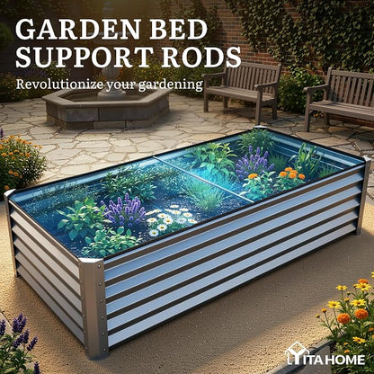 YITAHOME 8x4x1.5ft 2pcs Large Raised Garden Bed Kit, Galvanized Metal Planter Box with Gloves, Outdoor Above Ground Planters for Plants Vegetables Flowers, Silver Gray