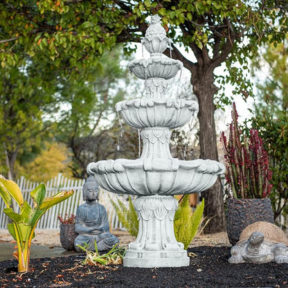 XBrand 58.3" 3-Tier Outdoor Freestanding Water Fountain - Classic Leaf Design, White Resin, Large Bird Bath with Pump - Ideal for Yard, Lawn and Garden, Porch Décor