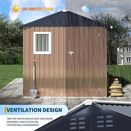 6x4 FT Outdoor Metal Storage Shed with Window – Lockable Doors & Air Vents, Large Garden Tool Shed for Backyard, Patio, Lawn