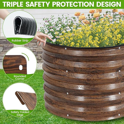 Galvanized Raised Garden Bed Outdoor |17'' Tall Planter Box Outdoor for Deep Root Plants | 3Pcs Raised Bed Kit for Gardening with Rubber Strip for Vegetables Flowers Fruits (Grain, 4x2x1.4FT)