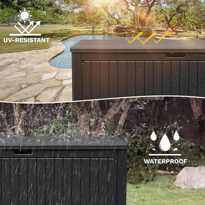 DWVO 320 Gallon Double-Wall Deck Box with Divider, XXL Extra Large Resin Outdoor Storage Box, Lockable & Waterproof, Double as Seating, 1000lbs Capacity (Black)