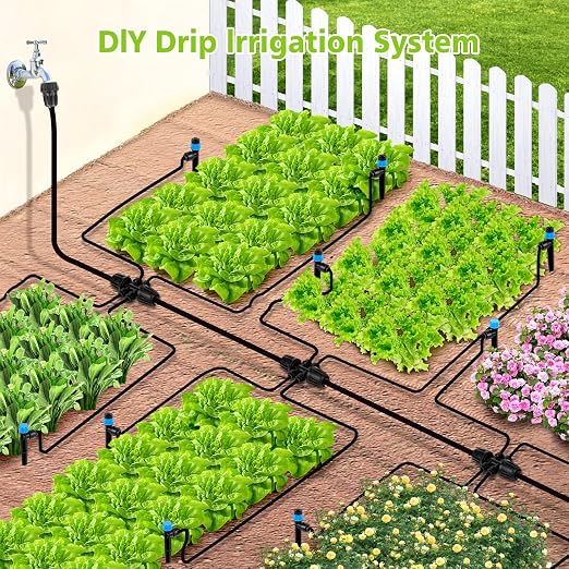 102FT Drip Irrigation System Kit, New Quick-Connect, Automatic Garden Watering Misting System for Greenhouse, Yard, Lawn, Plant with 1/2 inch Hose 1/4 inch Distribution Tubing and Accessories