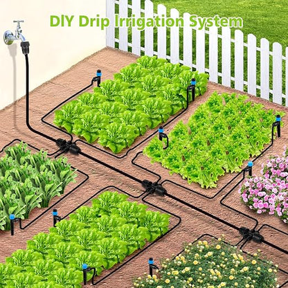 102FT Drip Irrigation System Kit, New Quick-Connect, Automatic Garden Watering Misting System for Greenhouse, Yard, Lawn, Plant with 1/2 inch Hose 1/4 inch Distribution Tubing and Accessories