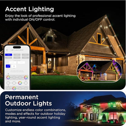 Enbrighten Eternity Permanent Outdoor Lights, 100ft with 72 RGBWIC LED Lights, App‑Controlled, Cuttable, Christmas, Accent & Year‑Round Eave Lighting, Works with Alexa & Google Home, 82730