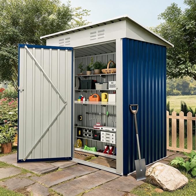 Garvee 5x3 FT Outdoor Storage Shed, Tool Shed with Sloping Roof | Rust-resistant galvanized steel – withstands harsh weather for years.