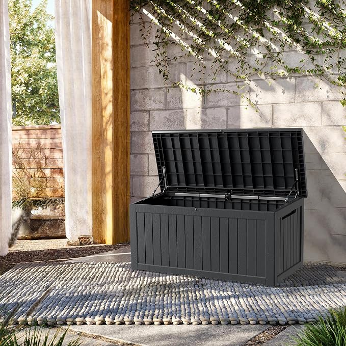 Outdoor Storage Box, 200 Gallon Waterproof Deck Box, Premium Hydraulic Cushion Storage Chest, High-Load Lockable Two-Seater Patio Storage Bench, Large Country Estate, Black