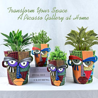 Midogaigai Abstract Face Planter Pots for Plants,Hand-Painted Colorful Flower Pots with Drainage, Indoor Outdoor Garden Decor Gift(Classic,Large)