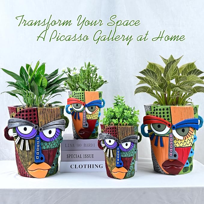 Midogaigai Abstract Face Planter Pots for Plants,Hand-Painted Colorful Flower Pots with Drainage, Indoor Outdoor Garden Decor Gift(Classic,Small)