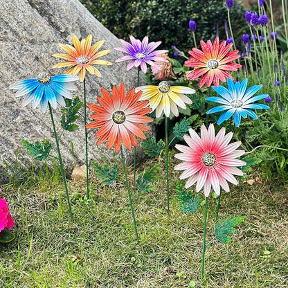 Metal Flowers for Outside, 8 Pack Decorative Garden Stakes with Spring Design, 16.5 Inch Handmade Iron Outdoor Metal Garden Decor, Flickering Daisy Yard Art for Patio Lawn