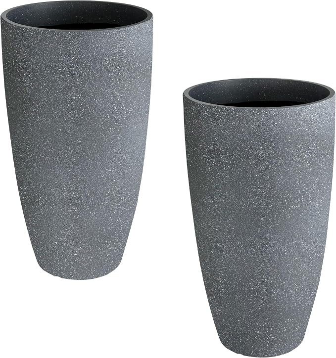 2 Packs 21 inch Tall Planter, Indoor Outdoor Round Planter for Porch, Large Plant Pot with Drainage Hole for Home Garden Front Door, Modern Decorative Pots for Plants (Dark Gray)