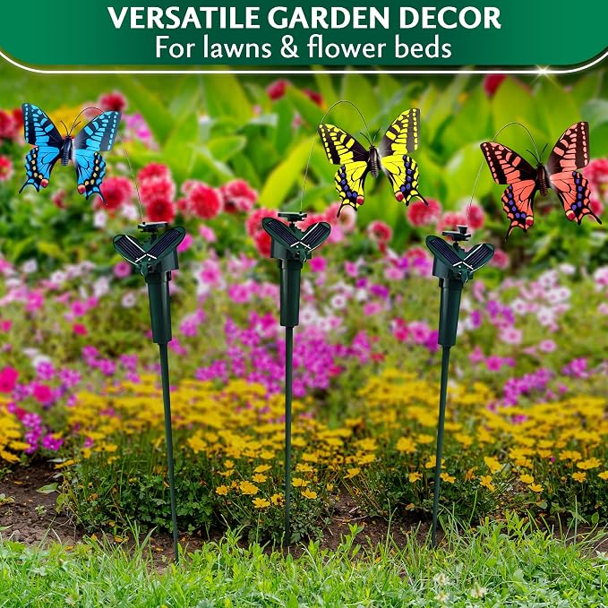 3 Pcs Butterfly Garden Stakes that Move Like Real Butterflies – Colorful Flying Butterflies for Centerpieces - Waterproof Outdoor Fluttering Motion Garden Decor for Flower Pots, Yard & Patio Lawn