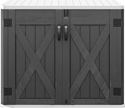 DWVO 35 Cu Ft Storage Shed with Unique X-Shaped Lockable Door, Outdoor Weatherproof Resin Shed Without Shelf for Waste Bins, Bicycles, Gardening & Lawn Equipment, Dark Gray