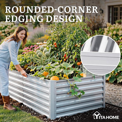 YITAHOME 6x3x2 ft Galvanized Raised Garden Bed Kit, Large Metal Planter Box with Gloves & Support Rod, Outdoor Flower Bed for Plants Vegetables, Silver Gray